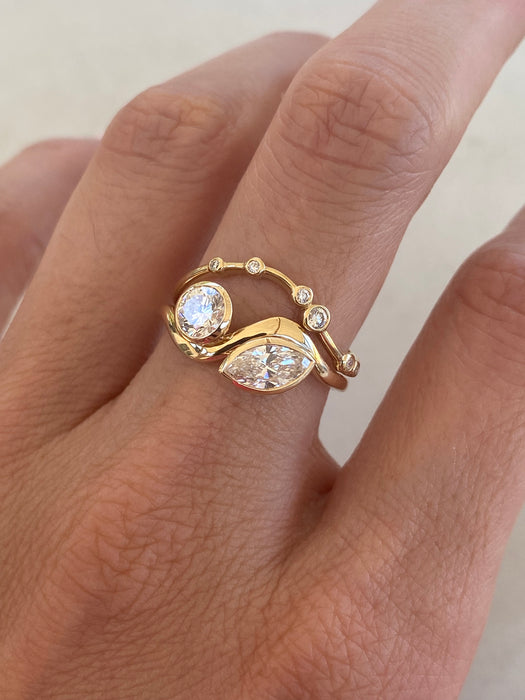 14K Gold Curved Lab Diamond Station Band Ring