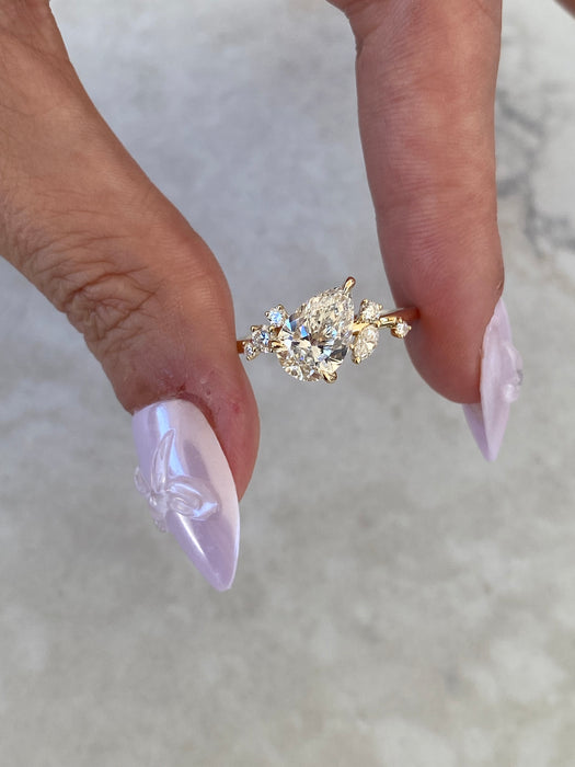 14K 1.9 TCW Pear Lab Diamond Cluster Ring