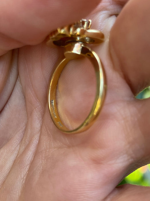 Vintage 18k Gold Diamond Flower Heart Spinner Ring By Waltham