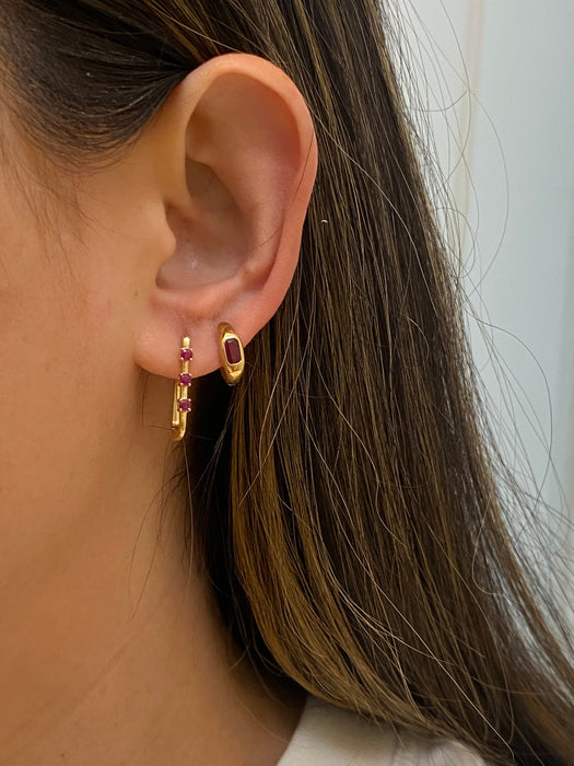 14K Gold Ruby Huggie Earrings