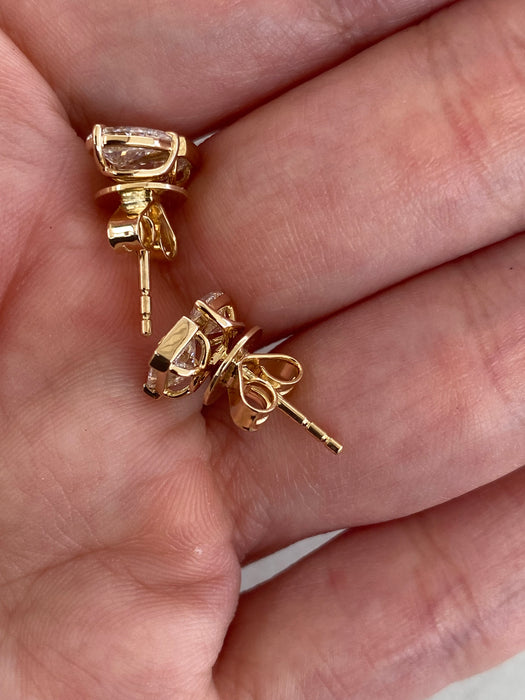 14k Gold Lab Pear & Emerald Cut Diamond Stud Earrings - 2.33 TCW