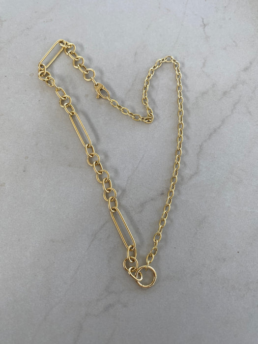 14K Mixed Rolo & Paperclip Chain Necklace with Detachable Connector – 18” Gold Chain
