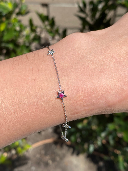 Vintage Platinum Diamond & Ruby Star Bracelet (Adjustable 6.5–7.75”)