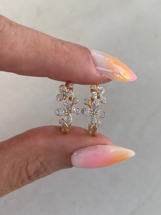 14K Natural Diamond Flower Huggies
