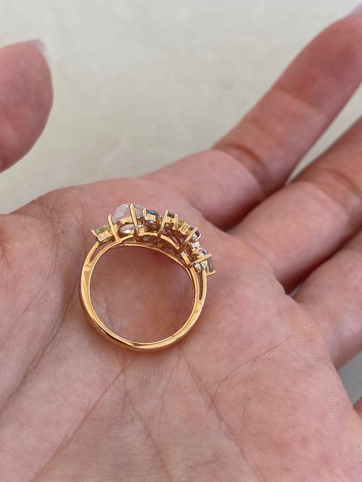 Vintage 18K Rose Gold Invisible Set Sapphire & Moonstone Gemstone Ring