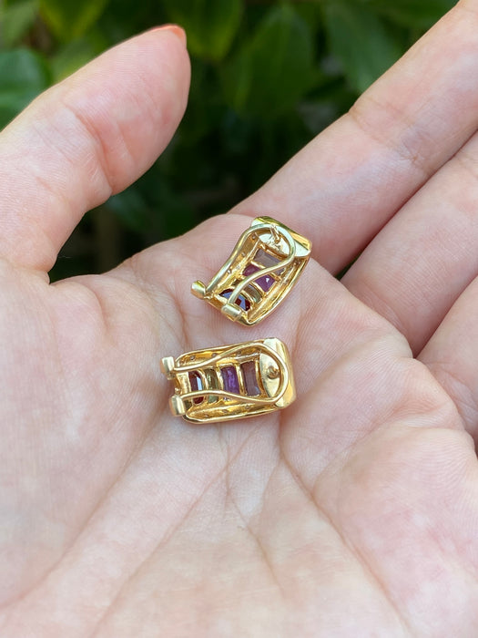 14k rainbow diamond omega earrings