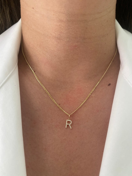 14k diamond letter initial R pendant