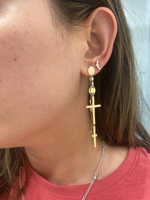 Vintage 14K Mariner Link Cross Drop Earrings