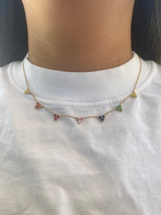 14K Gold Rainbow Multi-Gemstone Station Necklace