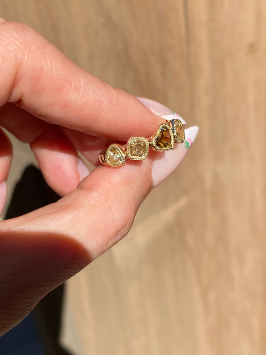 18K Natural Yellow & Champagne Diamond Multi-Shape Bezel Ring