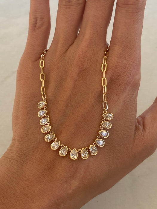 14K Gold Lab Diamond Paperclip Pear Necklace