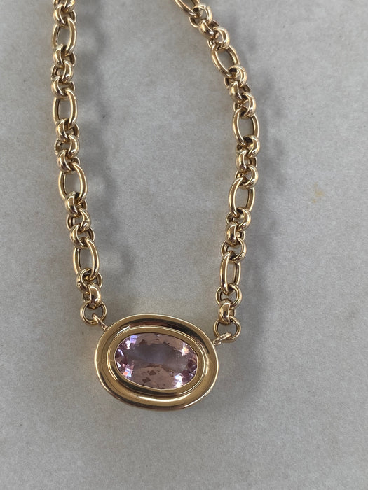 14K East-to-West 3.3 Carat Morganite Double-Bezel Trombone Necklace