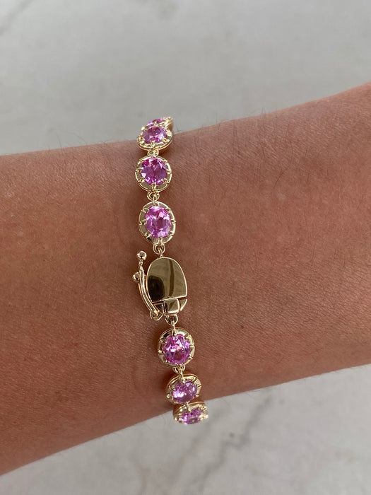 14K Gold Oval Lab Pink Sapphire Tennis Bracelet – 8.6 CTW