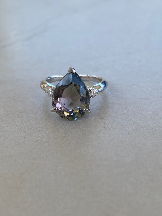 Vintage Platinum 900 Mermaid Tourmaline & Diamond Ring