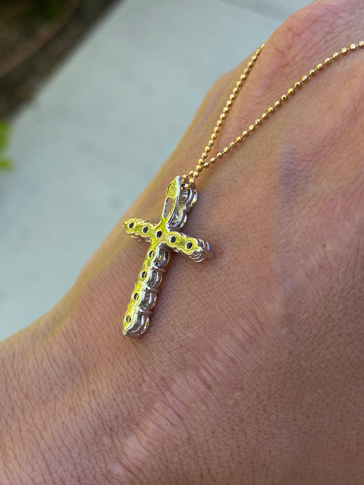 Vintage Platinum 900 1.55 TCW Natural Diamond Cross Pendant