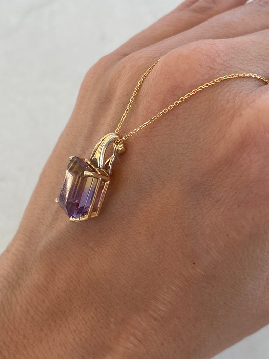 Vintage 14K Gold Ametrine Pendant- 6 Carat