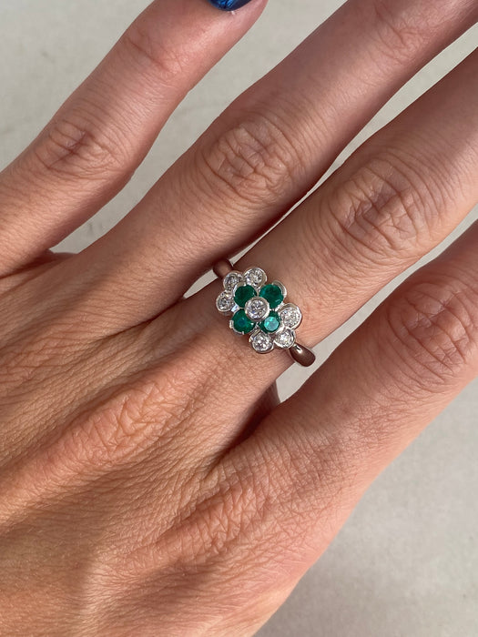 Vintage Platinum 900 Emerald & Diamond Ring