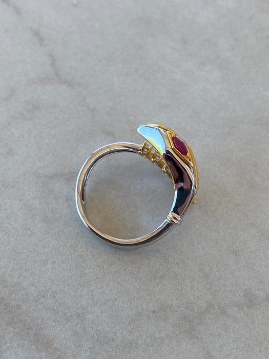 18K Two-Tone Natural Ruby & Diamond Snake Wrap Ring