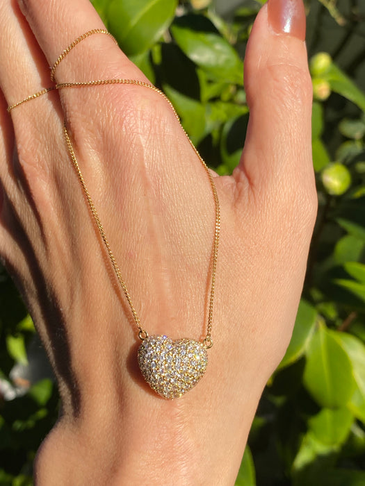 Vintage 18K Gold Diamond Heart Pendant Necklace – 1.50 TCW Diamonds
