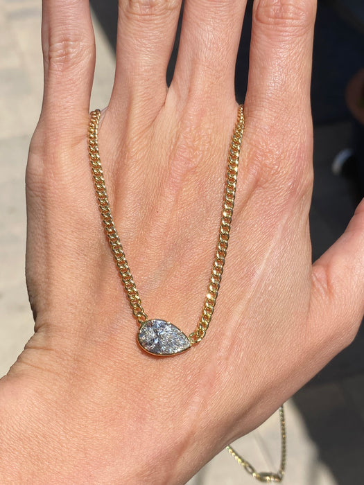 14K Gold Pear Lab 2.5 Carat Diamond Necklace
