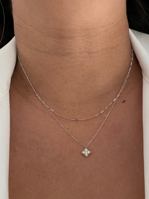 Platinum double layer diamond clover necklace 16.75”