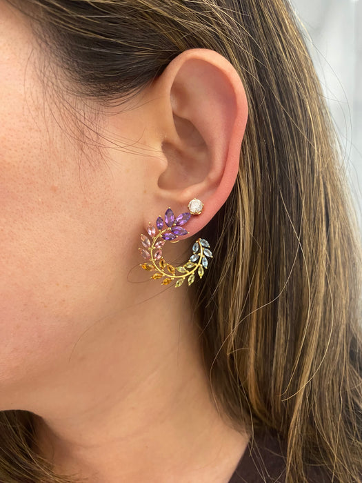 18K Gold Rainbow Marquise Laurel Earrings