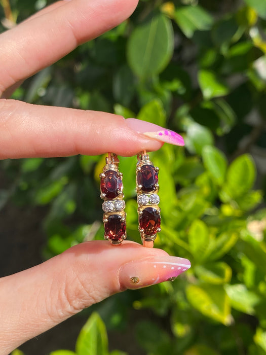 14k garnet and diamond hoop earrings