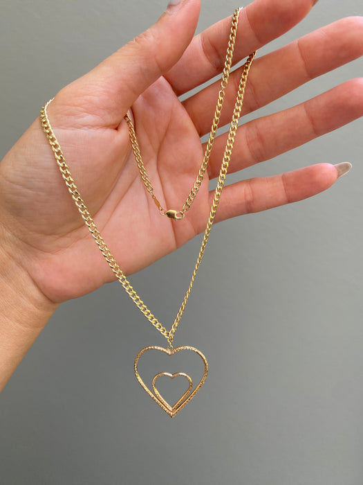 10k curb necklace with dangly 10k heart pendant 16”