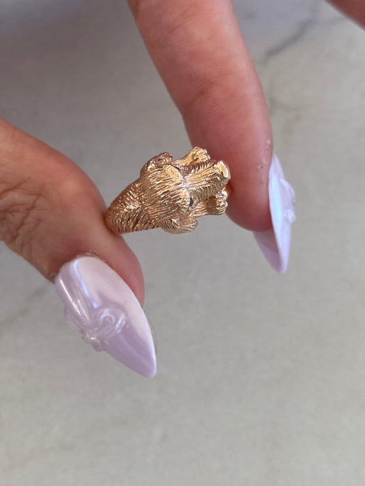 Vintage 18K Rose Gold Diamond Dog Ring