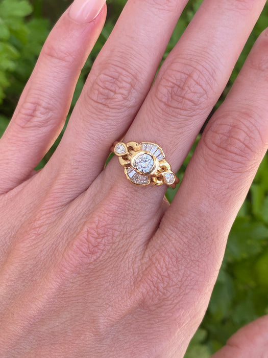 Vintage 18K Gold Multi Shape Diamond Ring – 0.83 TCW Natural Diamonds – Size 6