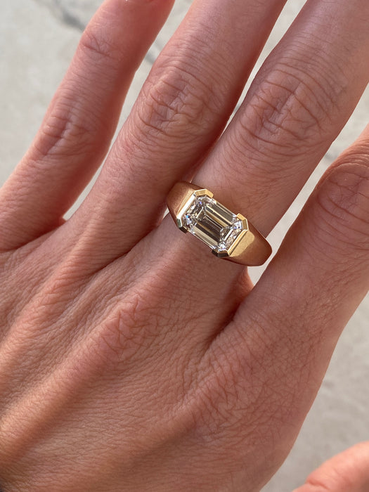14K Gold 2.58 Carat East-West Emerald Cut Lab Diamond Ring