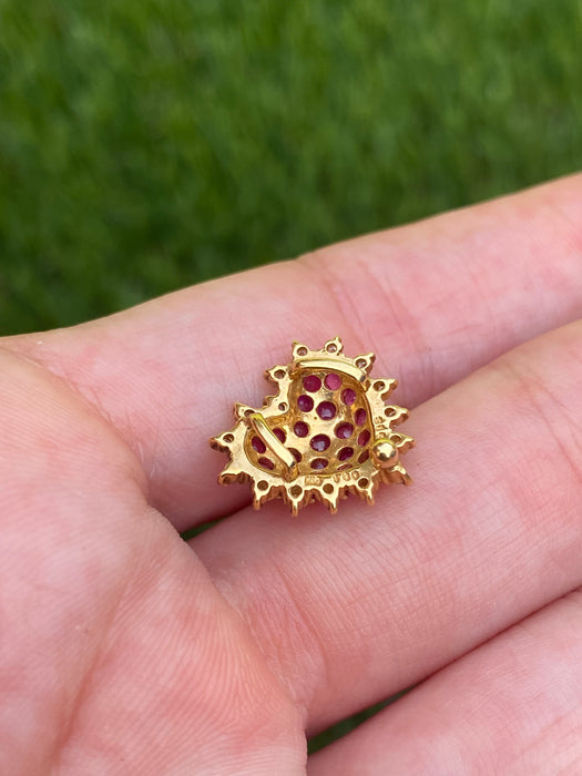 Vintage 18K Gold Ruby Diamond Heart Charm Pendant