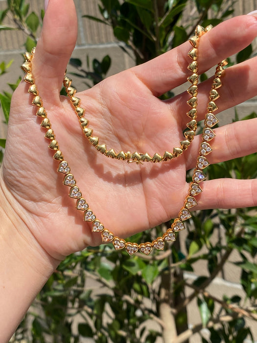 Vintage 18K Gold Diamond Heart Tennis Necklace