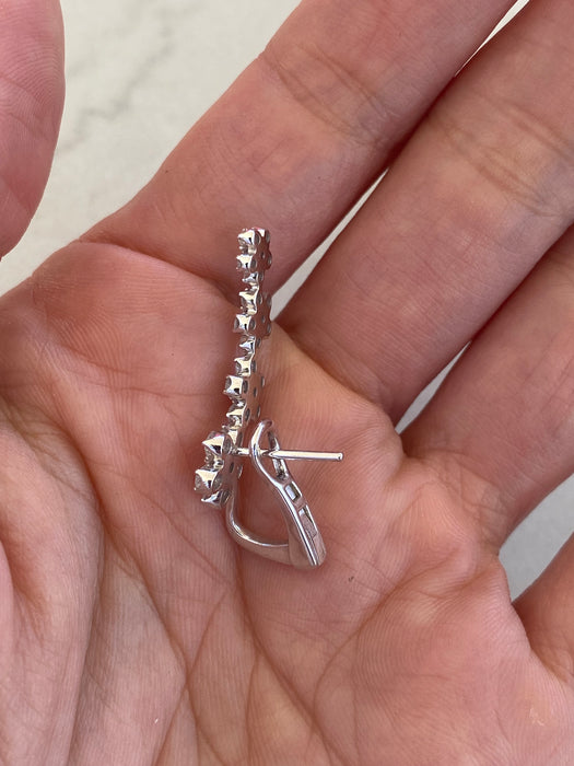Vintage 14K White Gold Natural Diamond Flower Ear Climbers