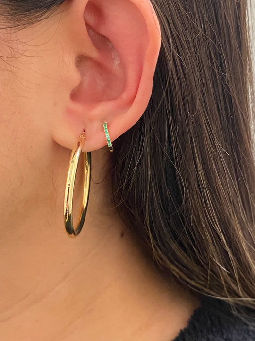 14k 9mm mini emerald huggie earrings
