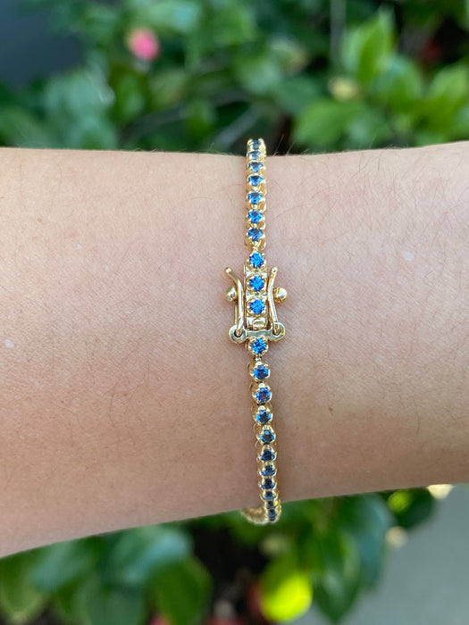 14k Gold Natural Blue Sapphire Tennis Bracelet | 2.55 TCW