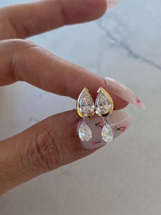 14K 3 TCW Lab Diamond Pear Drop Earrings- IGI certified