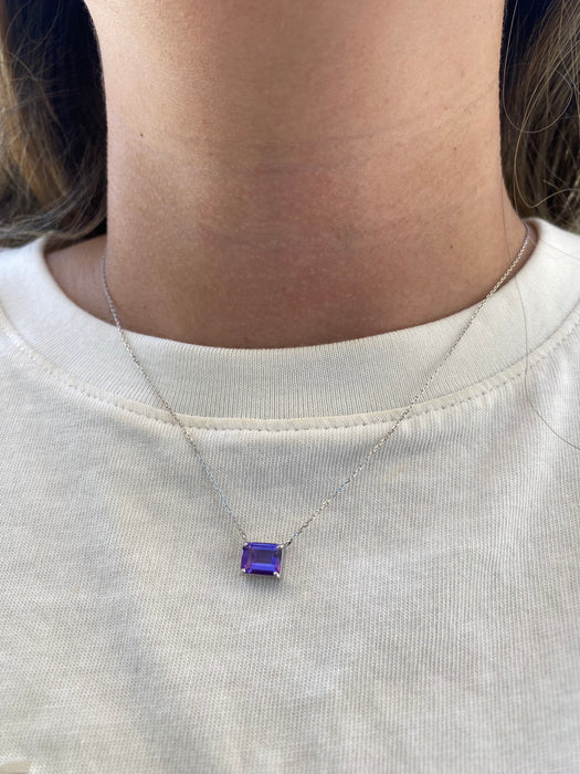Vintage 10K White Gold Emerald Cut Amethyst Necklace