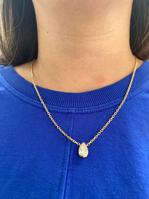 14K Solid Gold Biker Chain 1.1 Carat Pear Lab Diamond Necklace