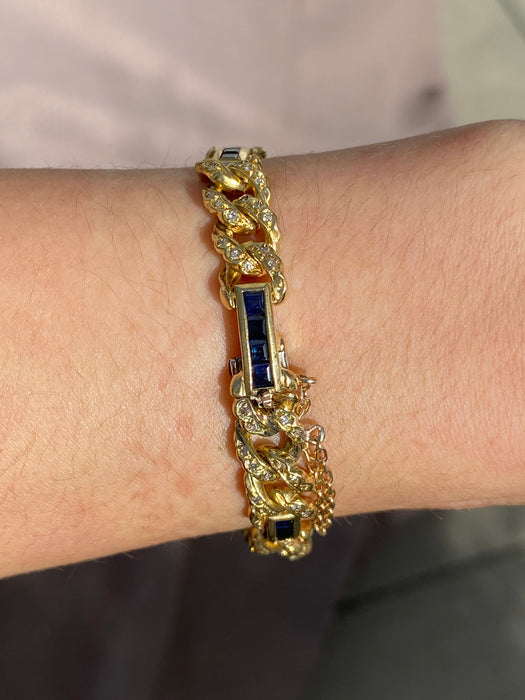 18k diamond blue sapphire curb bracelet