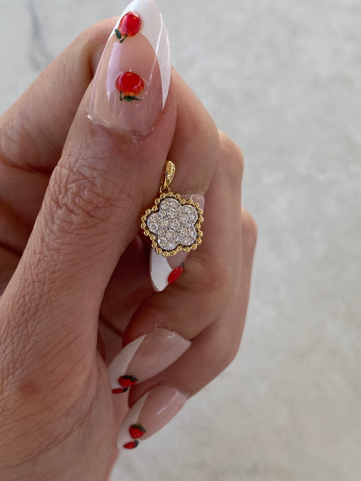 18K Gold Natural Diamond Flower Charm