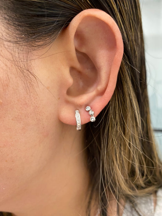 18K White Gold Princess Cut Natural Diamond Huggie Earrings | 0.40 CTW Diamond Hoops