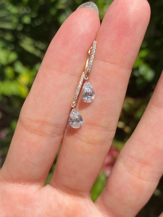 14k 1.2 carat lab diamond drilled pear Huggie earrings