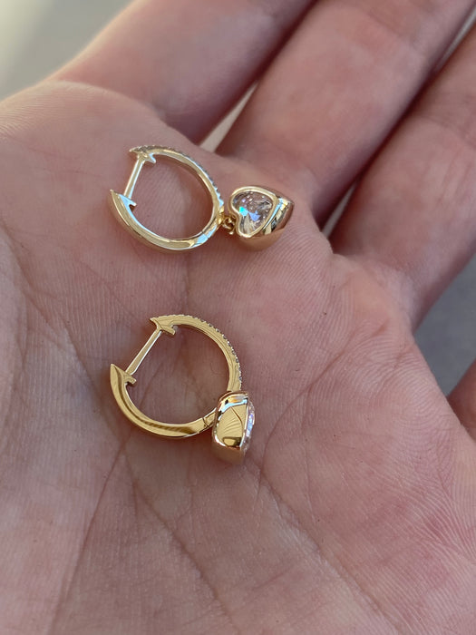 14K 1.2 TCW Lab Diamond Bezel Heart Huggie Earrings