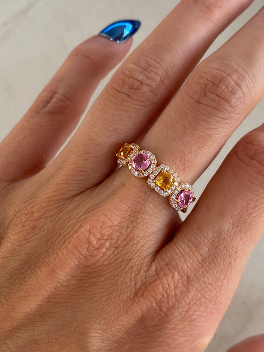 Vintage 18K Rose Gold Sapphire & Diamond Ring