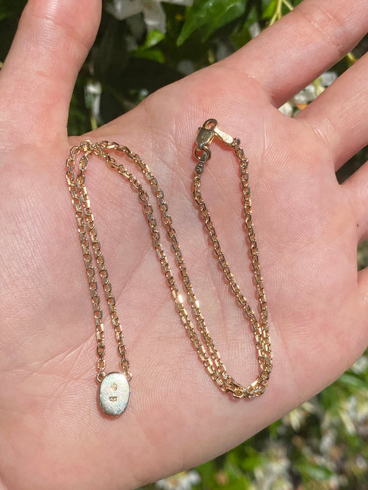 14k mini biker chain necklace with diamond oval charm 15.5”