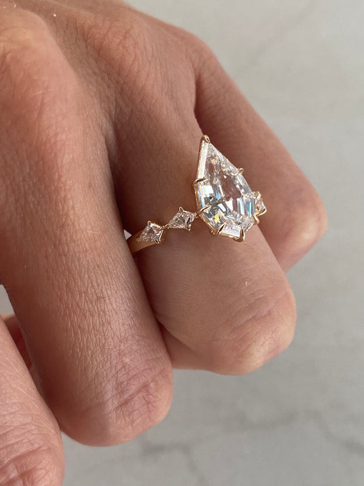 14K 3.51 TCW Step-Cut Pear Lab Diamond Ring