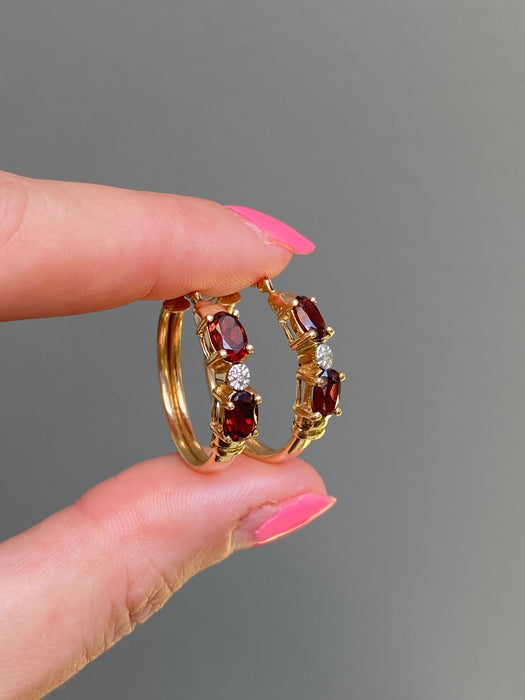 14k garnet diamond hoop earrings