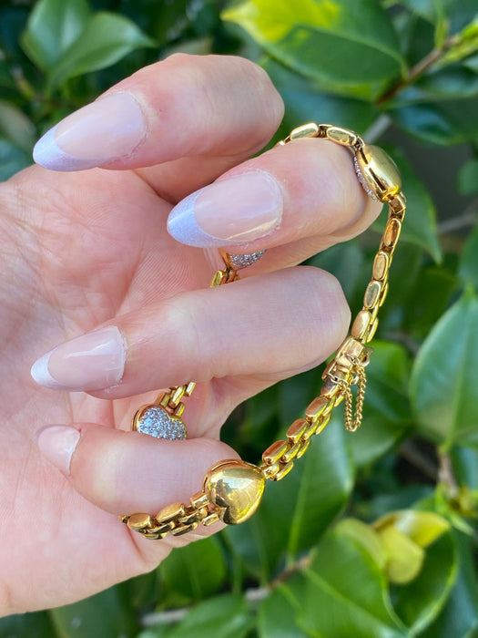 Vintage 18K Gold Panther Link Diamond Heart Bracelet