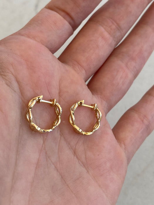 14K Gold Wavy Double-Row Diamond Huggie Earrings